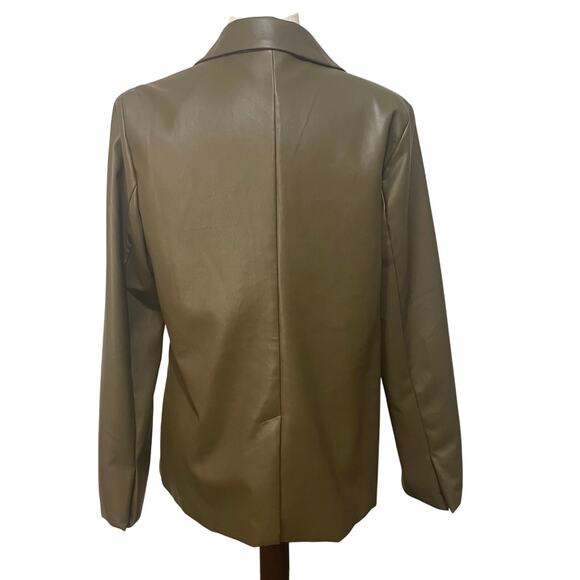 Paper Crane Green Blazer Vegan / Faux Leather Jacket Edgy Sleek Women's sz Large - Picture 4 of 16